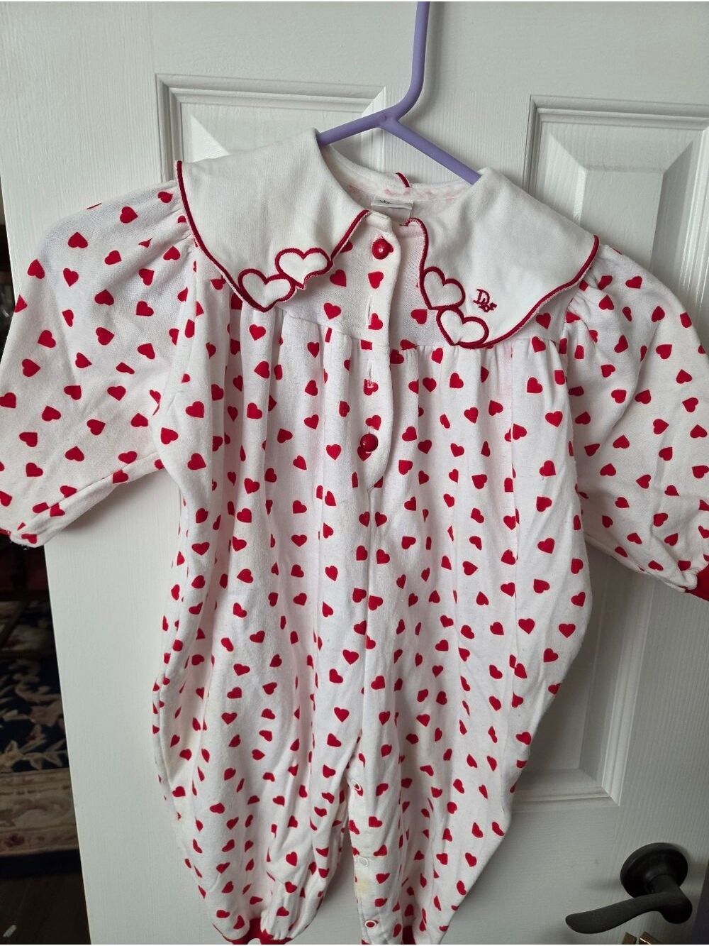 Vtg Baby Dior White W/ Red Heart Baby Romper- 24 Months